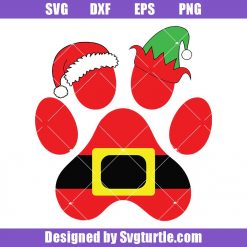 Paw Print with Santa Hat and Elf Svg, Christmas Dog Svg