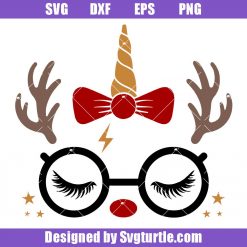 Reindeer Unicorn Svg, Cute Rudolph Svg, Wizard Witch Glasses Svg