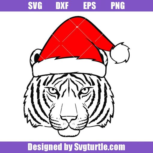 Tiger with Santa Hat Svg
