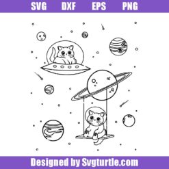 Cute Cats in Space with Stars and Planets Svg, Astronaut Cat Svg