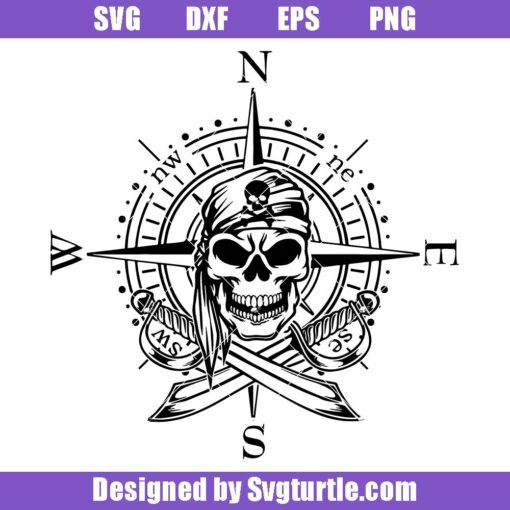 Pirate-compass-svg,-skull-compass-svg,-wind-rose-svg,-nautical-svg