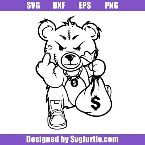 Teddy Gangster with Moneybag Middle Finger Svg