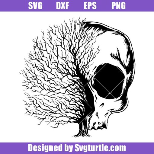 Half Skull with Tree Svg