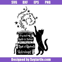 Magic-book-pile-svg,-spell-book-svg,-witch-svg,-cat-svg