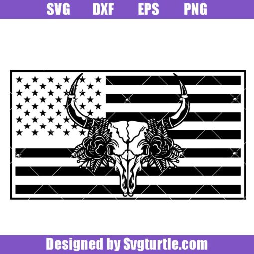 Boho Cow Skull American Flag Svg