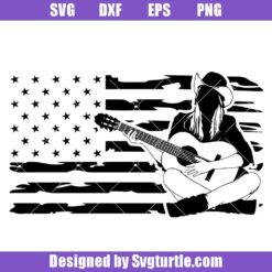 Guitar Girl US Flag Svg