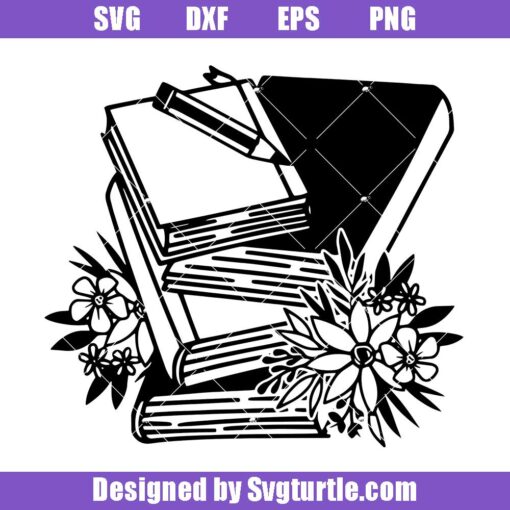 Books-with-flowers-svg,-pretty-book-svg,-librarian-svg