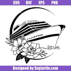 Cruise-ship-with-flower-svg,-floral-ship-svg,-cruise-ship-svg