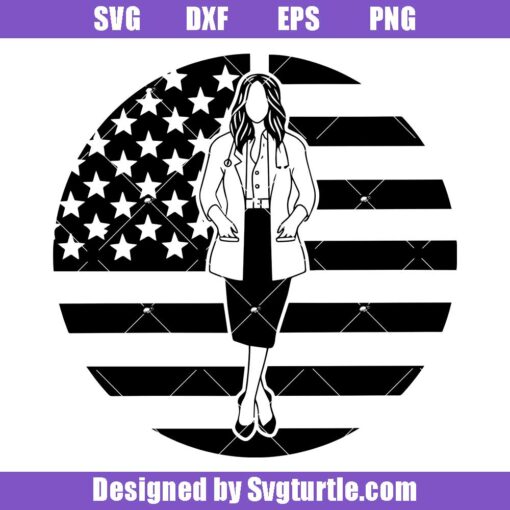 Nurse-woman-with-american-flag-svg,-american-nurse-svg,-us-flag-svg