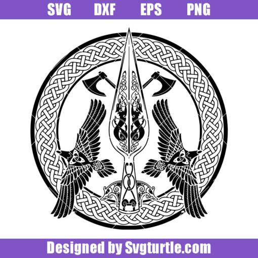 Odin-spear-and-ravens-svg,-norse-viking-symbol-svg,-odin-svg
