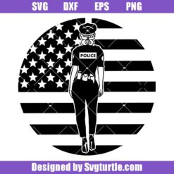 Police woman with American Flag Svg