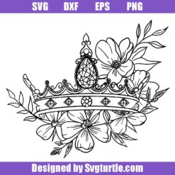 Crown Decorated with Flowers Svg, Princess Crown Svg, Queen Crown Svg