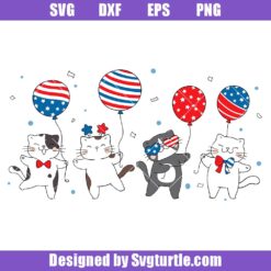 Hilarious Felines Celebrating with Flag Printed Balloons Svg