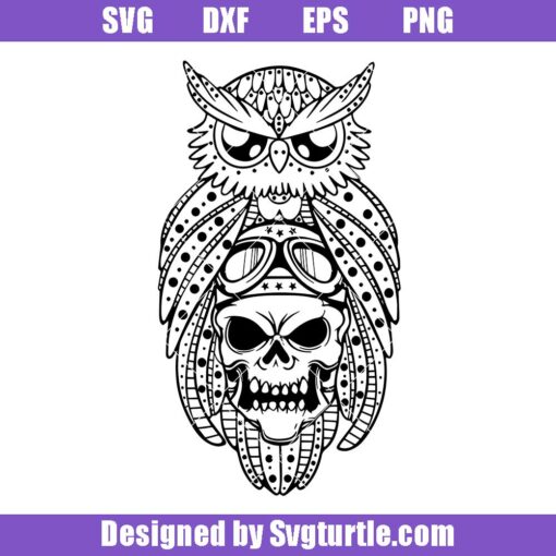 Skull-and-owl-svg,-owl-art-svg,-skull-tattoo-svg