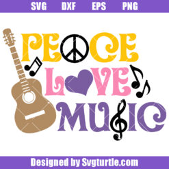 Peace Love Music Svg, Music Lover Svg, Music Svg, Guitar Svg