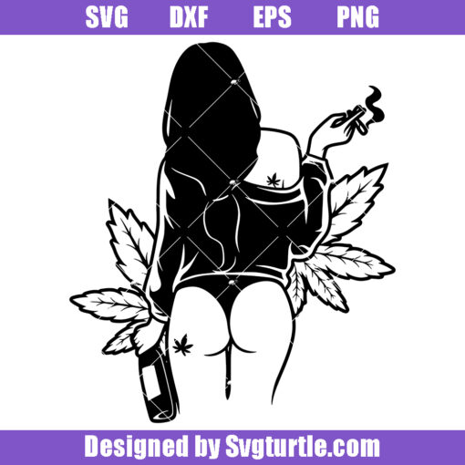 Sexy Woman Smoking Weed and Holding Wine Svg