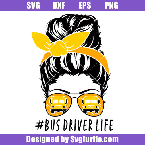 Yellow Bus Driver Sunglasses Bandana Face Svg, Bus Messy Bun Svg