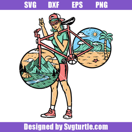 Adventurer Woman and Her Bike Svg