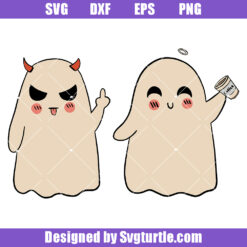 Cute Ghost Middle Finger Svg, Angel And Devil Ghost Couple Svg