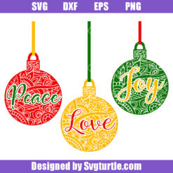Peace Love Joy Mandala Svg, Christmas Ornament Mandala Svg