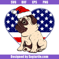 Pug Dog Santa Hat Heart American Flag Svg