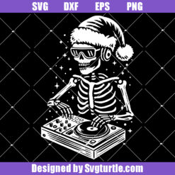 Christmas Skull DJ Svg, Skeleton Party Music Svg, Cool Skull Svg