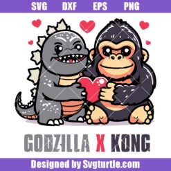 Funny Godzilla X Kong Svg, Love Heart Svg, Funny Animals Svg