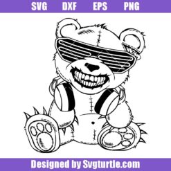 Teddy Bear In Purple Disco Glasses With Headphones Svg