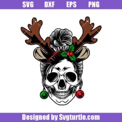 Bun Hair Skull Christmas Svg, Bun Hair Mom Svg , Christmas Skull Svg