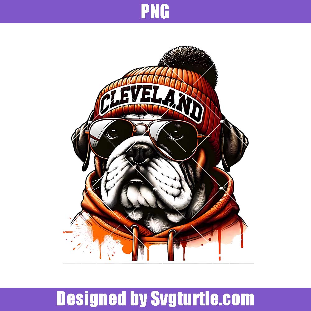 Bulldog In Orange Beanie And Sunglasses Png, Cleveland Png Bulldog In Orange Beanie And Sunglasses Png, Cleveland Png