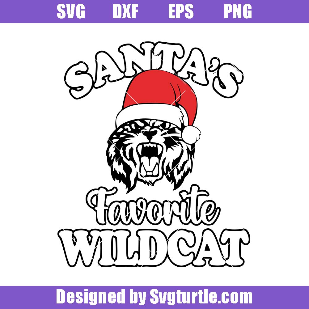 Santa's Favorite Wildcat Svg, Funny Mascot In Santa Hat Svg Santa's Favorite Wildcat Svg