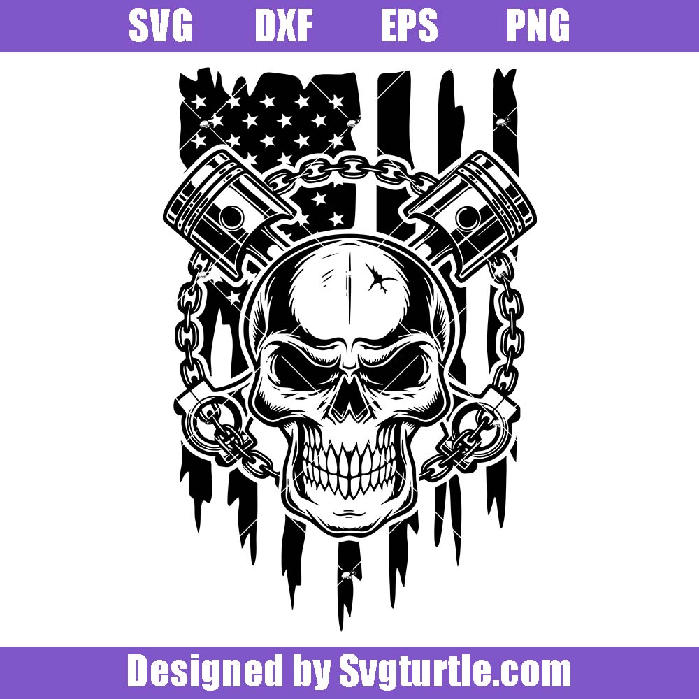 Skull With Crossed Engine Piston Svg, Us Flag Svg, Engine Piston Svg Skull With Crossed Engine Piston Svg