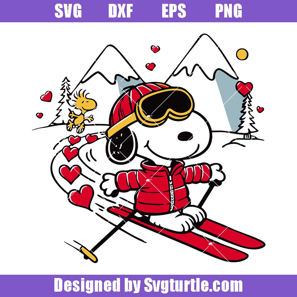 Snoopy And Woodstock Skiing Svg, Valentine's Day Svg, Funny Snoopy Svg Snoopy And Woodstock Skiing Svg