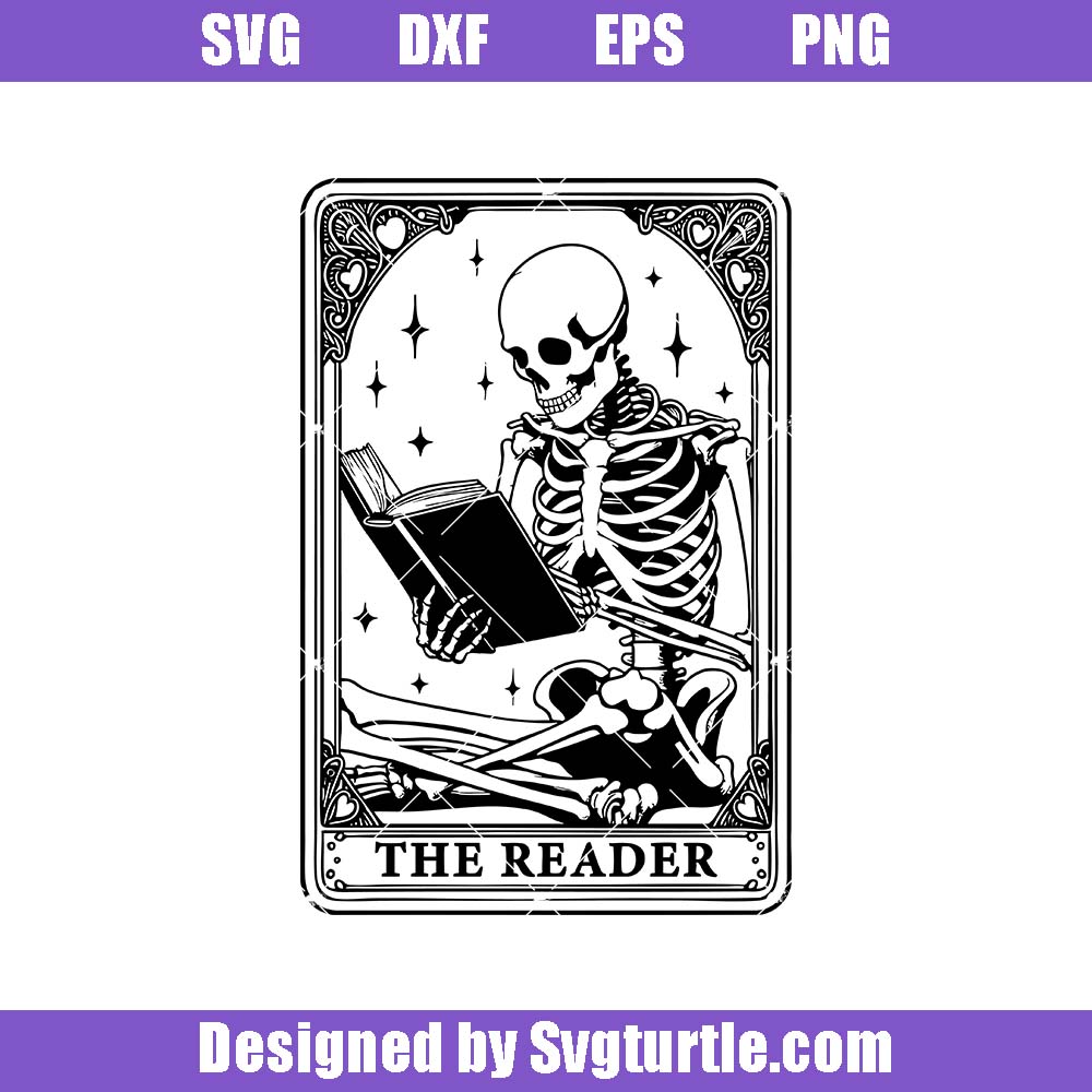 The Reader Tarot Card Svg, Book Lover Svg, Funny Skeleton Svg The Reader Tarot Card Svg