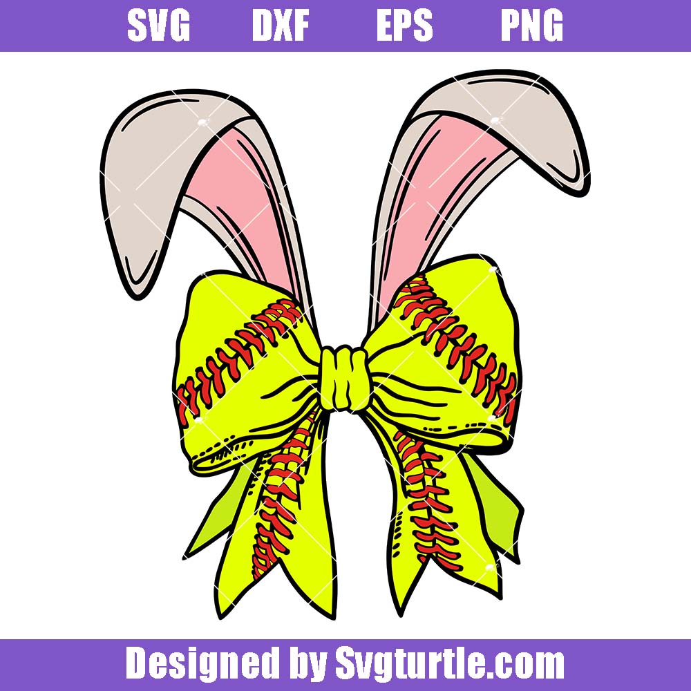 Coquette Ears Svg, Softball Easter Bow Svg, Easter Softball Ribbon Svg Coquette Ears Svg