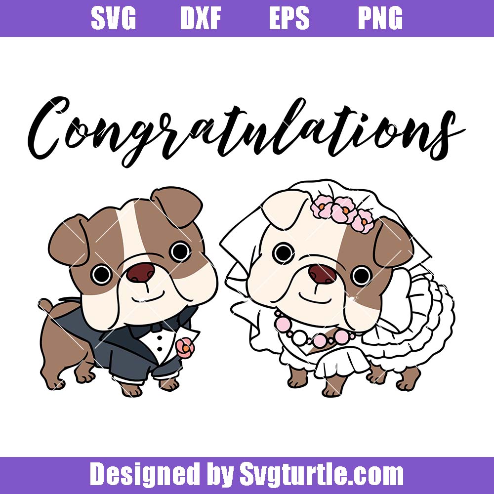 English Bulldog Newlywed Card Svg, Dog Bride And Groom Svg English Bulldog Newlywed Card Svg