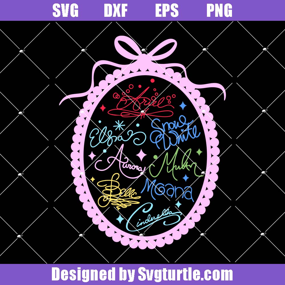 Princess Signatures Svg, Retro Frame Svg, Coquette Bow Svg Princess Signatures Svg