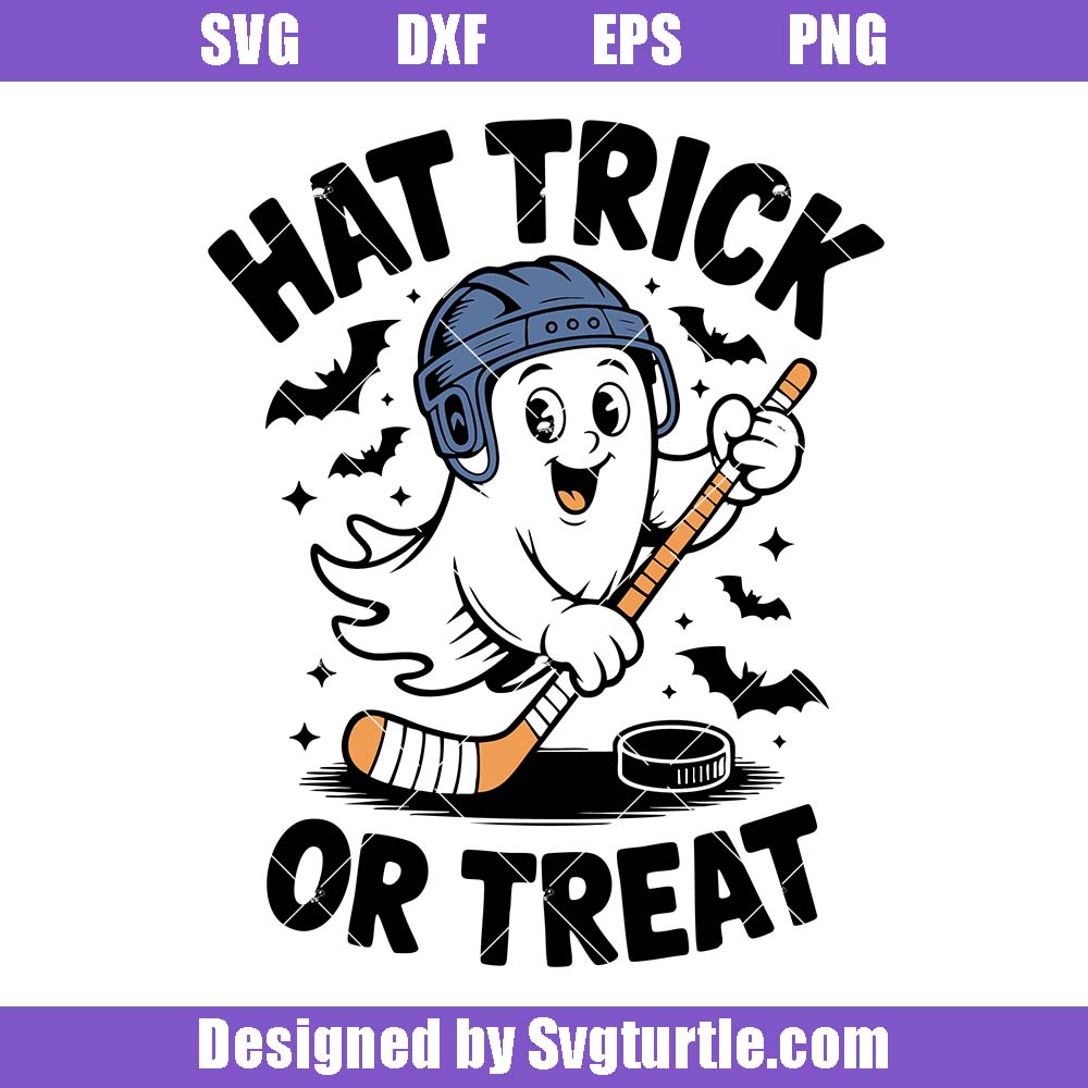 Hockey Ghost Halloween Svg, Hat Trick Or Treat Svg, Funny Hockey Svg Hockey Ghost Halloween Svg
