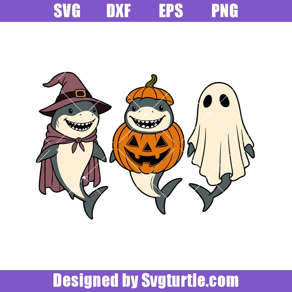 Spooky Shark Svg, Pumpkin Witch Ghost Svg, Funny Ocean Animal Svg Spooky Shark Svg