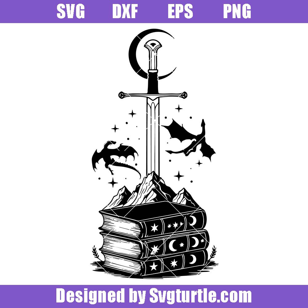 Dragon Sword Magical Book Svg, Fantasy Celestial Art Svg Dragon Sword Magical Book Svg
